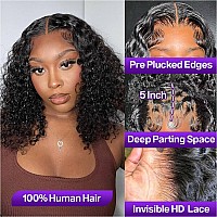 Omswet Glueless Curly Wigs Human Hair Pre Plucked Curly Bob Wig Human Hair 5X5 Hd Lace Closure Wigs Human Hair Wigs For Women Bl