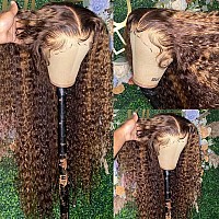 Bangjazz 26 Inch Highlight Ombre Lace Front Wig Human Hair Deep Wave 13X4 Hd Lace Frontal Wigs Human Hair 180 Density P427 Col