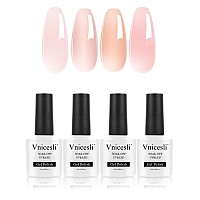 Vnicesli Gel Nail Polish Kit 4 Colors Jelly Nude Gel Polish Neutral Transparent Sheer Nude Nail Polish Soak Off Uv French Manic