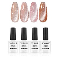 Vnicesli 4 Colors Cat Eye Gel Nail Polish Jelly Pink Nude Cat Eye Gel Polish Soak Off Uv Led Holographic Magnetic Nail Polish F