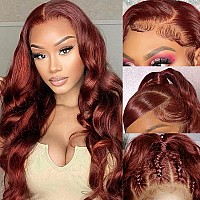 Reddish Brown Wigs Human Hair Body Wave 13X6 Hd Auburn Colored Lace Frontal Wig Human Hair Pre Plucked 220 Density Brazlian Virg