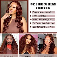 Reddish Brown Wigs Human Hair Body Wave 13X6 Hd Auburn Colored Lace Frontal Wig Human Hair Pre Plucked 220 Density Brazlian Virg