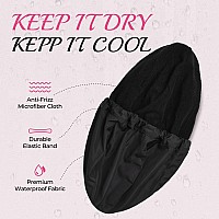 Shower Cap For Women Black Bath Cap Reversible Large Waterproof Adjustable Shower Caps Terry Lining Elastic Band Stretch Hem