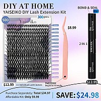 Lash Extension Kit 50D Fluffy Cluster Eyelash Extensions Kit 300 Pcs Diy Individual Lashes Kit With Lash Bond And Seal And Lashe