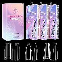 Krofaue 3 Styles False Nail Tips Kit 340Pcs Clear Nail Tips Coffin Nails French Nails Stiletto Nails Half Cover Fake False Hol