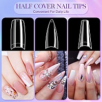 Krofaue 3 Styles False Nail Tips Kit 340Pcs Clear Nail Tips Coffin Nails French Nails Stiletto Nails Half Cover Fake False Hol