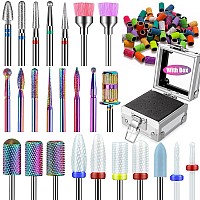 25Pcs Nail Drill Bits Set With Silver Holder And 50Pcs 8 Colors Sanding Bands Tungsten Carbide Ceramic Diamond 332 Inch Nail D