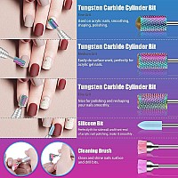 25Pcs Nail Drill Bits Set With Silver Holder And 50Pcs 8 Colors Sanding Bands Tungsten Carbide Ceramic Diamond 332 Inch Nail D