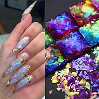 Vezocim Iridescent Glitter Nail Art Sequins Holographic Transparent Irregular Ultra Thin Nail Art Glitter Flakes Designs Merma