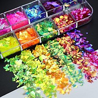 Vezocim Iridescent Glitter Nail Art Sequins Holographic Transparent Irregular Ultra Thin Nail Art Glitter Flakes Designs Merma