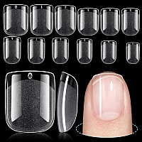 Tomicca Extra Short Square Fake Nail Tips Half Matte Acrylic Pre Filed Soft Gel Nail Tips 360Pcs Full Cover Pre Shaped 12 Size