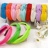 Siquk 12 Pieces Knotted Hair Turband For Women Colorful Fabric Headbands In 12 Colors