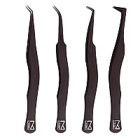 M Lash Tweezers For Eyelash Extensions Set Of 4 Professional Lash Extension Tweezers Fiber Tip Japanese Steel Diamond Gr