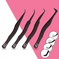 M Lash Tweezers For Eyelash Extensions Set Of 4 Professional Lash Extension Tweezers Fiber Tip Japanese Steel Diamond Gr