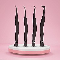 M Lash Tweezers For Eyelash Extensions Set Of 4 Professional Lash Extension Tweezers Fiber Tip Japanese Steel Diamond Gr