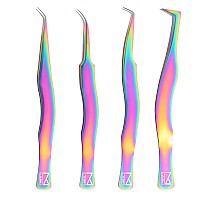 M Lash Tweezers For Eyelash Extensions Set Of 4 Professional Lash Extension Tweezers Fiber Tip Japanese Steel Diamond Gr