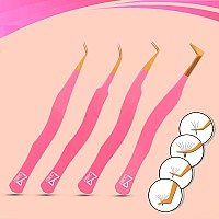 M Lash Tweezers For Eyelash Extensions Set Of 4 Professional Lash Extension Tweezers Fiber Tip Japanese Steel Diamond Gr