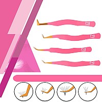 M Lash Tweezers For Eyelash Extensions Set Of 4 Professional Lash Extension Tweezers Fiber Tip Japanese Steel Diamond Gr