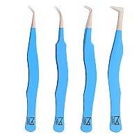 M Lash Tweezers For Eyelash Extensions Set Of 4 Professional Lash Extension Tweezers Fiber Tip Japanese Steel Diamond Gr