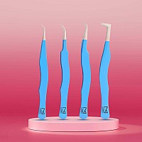 M Lash Tweezers For Eyelash Extensions Set Of 4 Professional Lash Extension Tweezers Fiber Tip Japanese Steel Diamond Gr