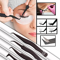 M Lash Tweezers For Eyelash Extensions Set Of 4 Professional Lash Extension Tweezers Fiber Tip Japanese Steel Diamond Gr