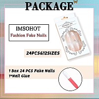 Imsohot Long Press On Nails Square Fake Nails White French Tips False Nails With Pink Rhinestone Designs Nude Glossy Acrylic Nai