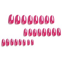 Imsohot Medium Press On Nails Oval Rose Red Fake Nails Aurora Glue On Nails Glossy Round Acrylic False Nails Full Cover With Chr