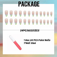 Imsohot Almond Press On Nails Medium Green Gradient French Tips Fake Nails With Designs Nude Glossy Full Cover Acrylic False Nai