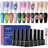 Mizhse Cat Eye Gel Nail Polish Set 8 Colors With Magnet Stick 9D Cat Eye Gel Polish And Shiny Wide Cat Eye Gel Set Classic Hol