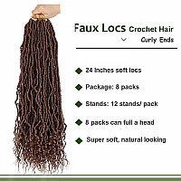 8 Packs Faux Locs Crochet Hair Curly Ends 24 Inch Soft Locs Crochet Braids Boho Crochet Bohemian Locs Hair For Women 24Inchpac