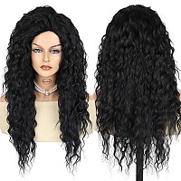 Gnimegil Black Wig Long Curly Wavy Wig For Women With Free Part Bangs Daily Drag Queen Carnival Party Halloween Costume Syntheti