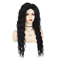 Gnimegil Black Wig Long Curly Wavy Wig For Women With Free Part Bangs Daily Drag Queen Carnival Party Halloween Costume Syntheti