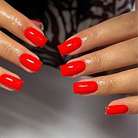 Kqueenest 30 Pcs Bright Red Press On Nails Short Medium Square Fake Nails Acrylic Colored Gel Glue On Nails Short Coffin False N