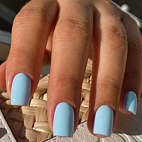 Kqueenest 30Pcs Baby Blue Press On Nails Short Medium Squaresalon Like Pretty Fake Nails Acrylicbright Color Gel Glue On Nails