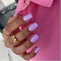 Kqueenest 30 Pcs Light Purple Press On Nails Short Medium Square Salon Natural Lilac Fake Nails Acrylic Bright Color Gel Glue On