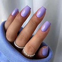 Kqueenest 30 Pcs Light Purple Press On Nails Short Medium Square Salon Natural Lilac Fake Nails Acrylic Bright Color Gel Glue On