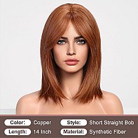 Haircube Short Auburn Wigs For Woemn Copper Straight Wig With Curtain Bangs Shoulder Length Natural Synthetic Wig For Daily Use