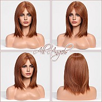 Haircube Short Auburn Wigs For Woemn Copper Straight Wig With Curtain Bangs Shoulder Length Natural Synthetic Wig For Daily Use