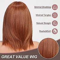 Haircube Short Auburn Wigs For Woemn Copper Straight Wig With Curtain Bangs Shoulder Length Natural Synthetic Wig For Daily Use