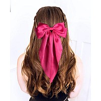 Furling Pompoms Hot Pink Bows Hair Clips For Women Large Bow Clip For Girls Satin Long Tails With Alligator Clips White Big Hair