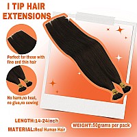 Sunny I Tip Hair Extensions Dark Brown 50G I Tip Hair Extensions Human Hair Dark Brown I Tip Natural Hair Extension 14Inch Brown