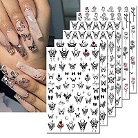 6Pcs Black Butterfly Nail Art Stickers Decal 3D Selfadhesive Nail Decals Holographic Butterflies Star Rose Flower Retro Patte