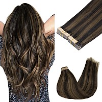 Goo Goo Tape In Hair Extensions Human Hair 26 Dark Brown Highlighted Chestnut Brown 22Inch 100G 40Pcs Thick Ends Straight Se