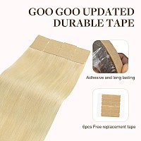 Goo Goo Tape In Hair Extensions Human Hair 613R Bleach Blonde 12Inch 80G 40Pcs Thick Ends Straight Seamless Tape In Invisibl