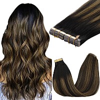 Goo Goo Tape In Hair Extensions Human Hair 1B61B Balayage Natural Black To Chestnut Brown 16Inch 100G 40Pcs Thick Ends Stra