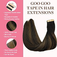 Goo Goo Tape In Hair Extensions Human Hair 1B61B Balayage Natural Black To Chestnut Brown 16Inch 100G 40Pcs Thick Ends Stra