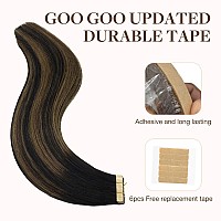 Goo Goo Tape In Hair Extensions Human Hair 1B61B Balayage Natural Black To Chestnut Brown 16Inch 100G 40Pcs Thick Ends Stra