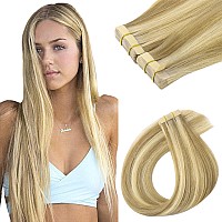 Goo Goo Tape In Hair Extensions Human Hair 1622 Light Blonde Highlighted Golden Blonde 10Inch 60G 40Pcs Thick Ends Straight