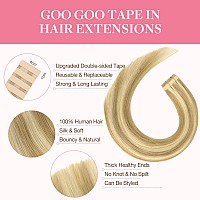 Goo Goo Tape In Hair Extensions Human Hair 1622 Light Blonde Highlighted Golden Blonde 10Inch 60G 40Pcs Thick Ends Straight