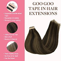 Goo Goo Tape In Hair Extensions Human Hair 26 Dark Brown Highlighted Chestnut Brown 10Inch 60G 40Pcs Thick Ends Straight Sea